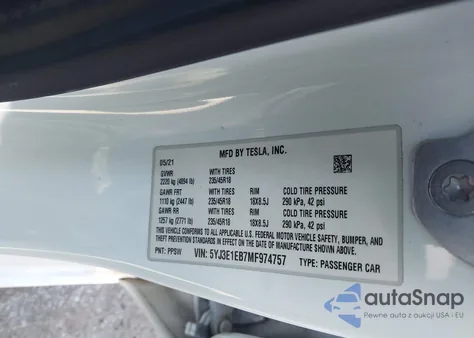 2021 Tesla Model 3 Long Range Dual Motor All-Wheel Drive from USA, damaged, VIN 5YJ3E1EB7MF974757